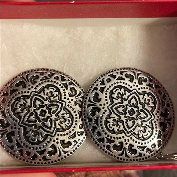 Scroll & Vine Silver Tone Leverback Drop Dangle Earrings circular metallic boho - Picture 10 of 13